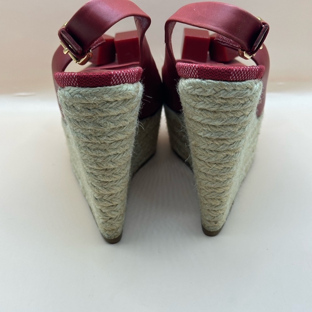 š„LOUIS VUITTON Red Leather, Espadrille & Logo "Dice" Wedge Heels š„ - Picture 15 of 16